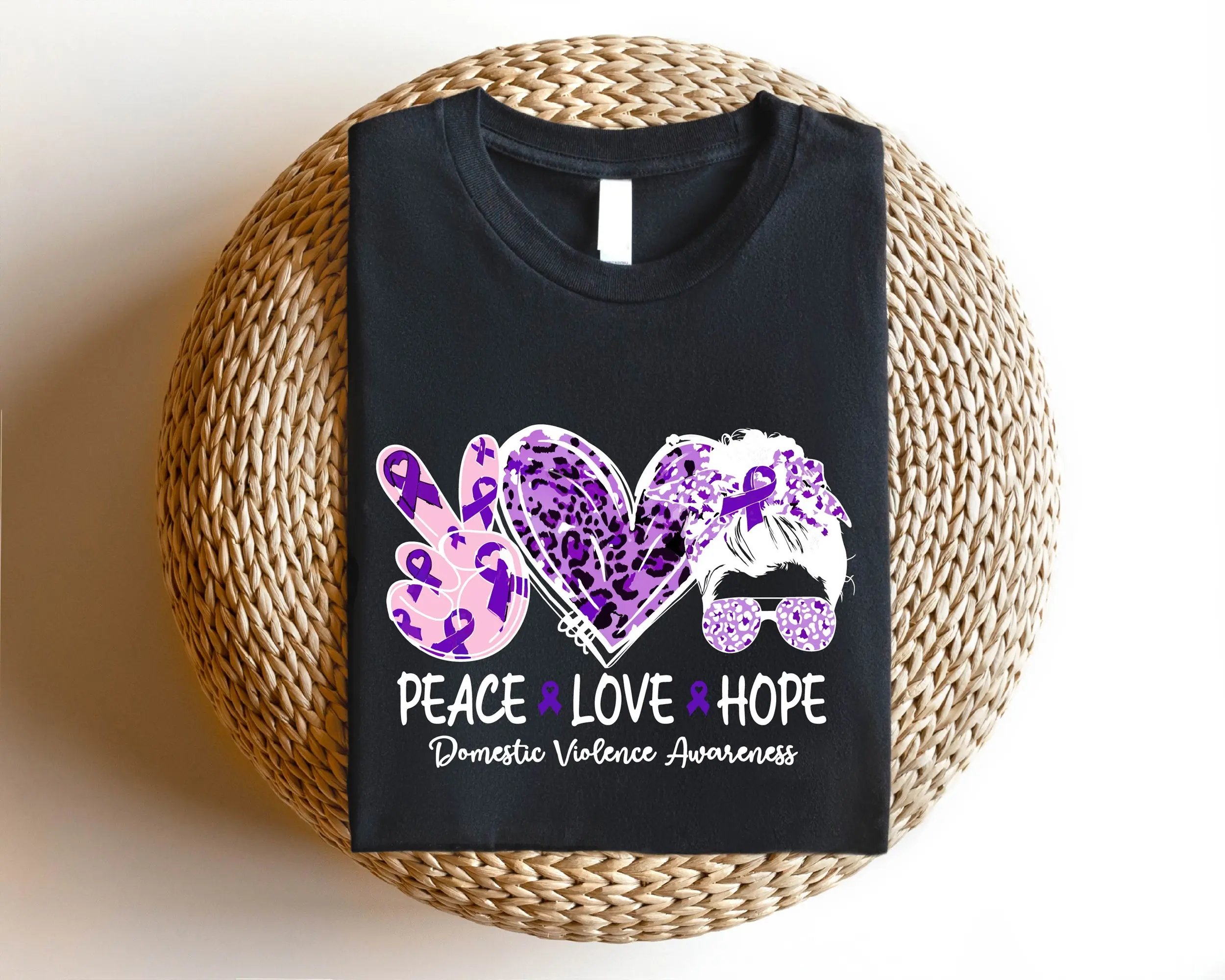 Domestic Violence Shirt, Peace Love T-Shirt, Purple Ribbon Shirt, Survivor Tee, Awareness Ribbon Shirt, Family Violence Tee, Matching Support Shirt.