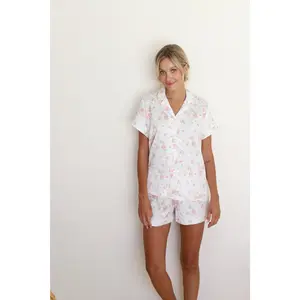 White Rose Satin Shortie Pajamas