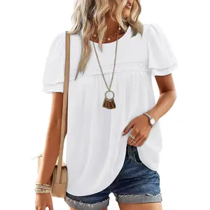 Blouses for Women Dressy Casual Peplum Babydoll Tops Ruffle Short Sleeve Shirts Plus Size Fashion Clothing