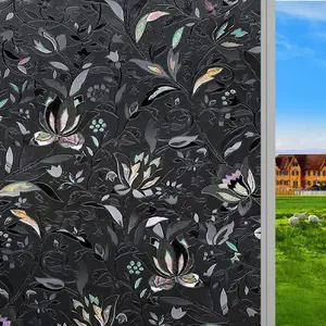 Removable Blackout Privacy Window Film with Tulip Pattern, 100% Light Blocking & UV Protection, Static Cling Glass Sticker for Windows & Doors