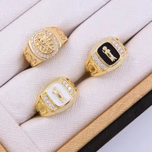 14k gold plated ring with CZ/Oil Drop stone in the shape of Saint Jude, wide, suitable for daily wear and as a gift for both men and women