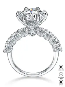 Glam Cushion - Cut Halo Moissanite Engagement Ring for Women - 925 Sterling Silver, D Color VVS1 Clarity with Sparkling Oval Side Stone Design & Gift Box