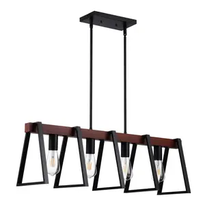VEVOR 4-Light Kitchen Island Pendant Lights, 60W, Adjustable Dining Room Light Fixture with 2 x 6'' and 6 x 12'' Rods, Industrial Metal Frame Farmhouse Linear Chandeliers Lighting for Dining Room, E2