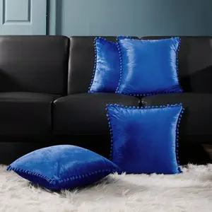 4 piezas Fundas de cojín de terciopelo con pompón - Pillo decorativo cuadrado suave Cases con cremallera oculta para sofa de dormitorio, fundas para lanzar el pico