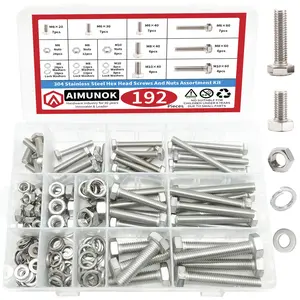 Aimunok 304 Hex Bolt Set, Multi-Specification Combo Kit, Corrosion-Resistant, High Strength, Rust-Proof, Industrial Grade Fasteners,Hexagon Head Fastener Kit,External Hex Bolt and Nut Set