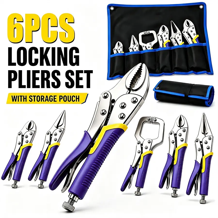 6-Piece Heavy Duty Vice Grip Set - Locking Pliers with C-Clamp & Roll Up Pouch,Must-Have for Mechanic & Home Repair #summervibes