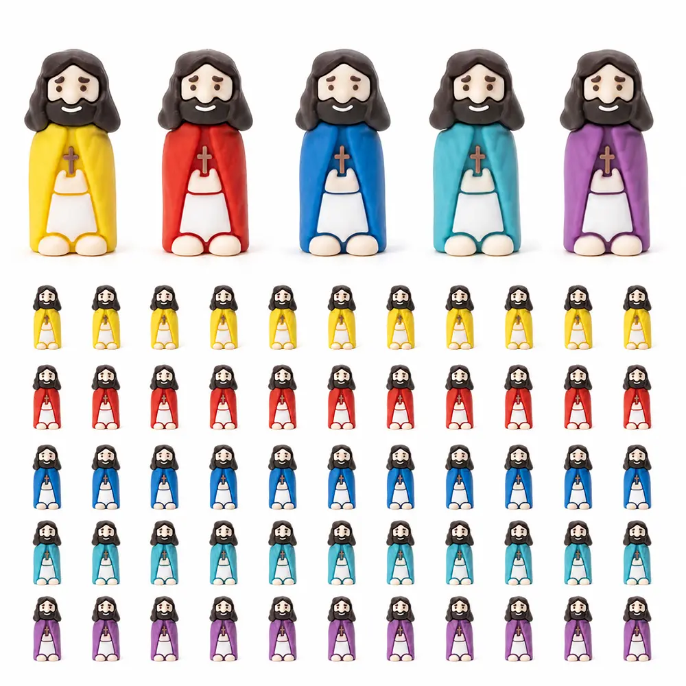 10-50PCS Mini Rubber Jesus Figurine Set, 1.4in Mixed Colors Christian Religious Decor, Pocket Toys for Kids & Youth, Party Favors, Hide & Seek Supplies, Faith Encouragement School Rewards, Bible Study Accents