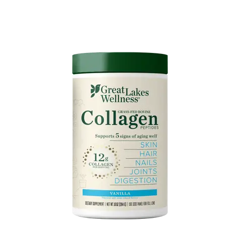 Great Lakes Wellness Collagen Peptides Powder for Skin, Hair, Nails, Joints & Digestion - Vanilla Flavored - Quick Dissolve Hydrolyzed, Non-GMO, Kosher - 10 oz