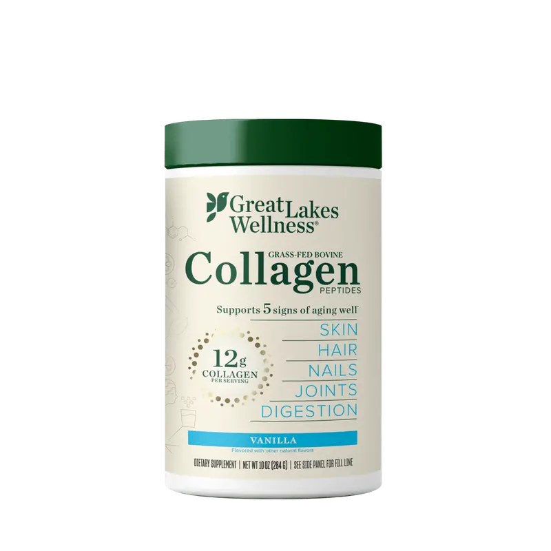 Great Lakes Wellness Collagen Peptides Powder for Skin, Hair, Nails, Joints & Digestion - Vanilla Flavored - Quick Dissolve Hydrolyzed, Non-GMO, Kosher - 10 oz