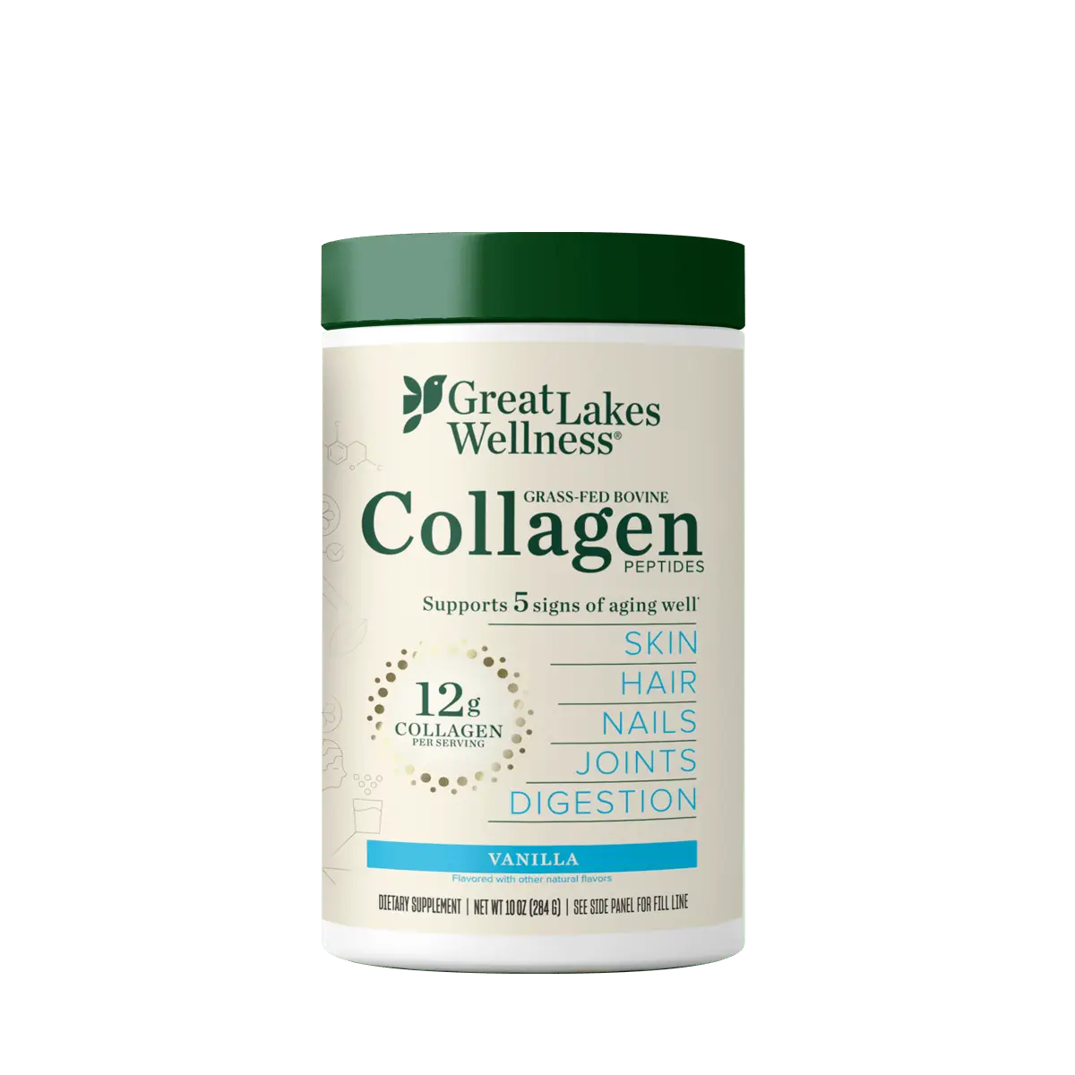 10oz Collagen Peptides Powder - Vanilla, 20g Grass-Fed Per Serving, Supports Skin Hair Nails Joints & Digestion, US Healthcare Supplement