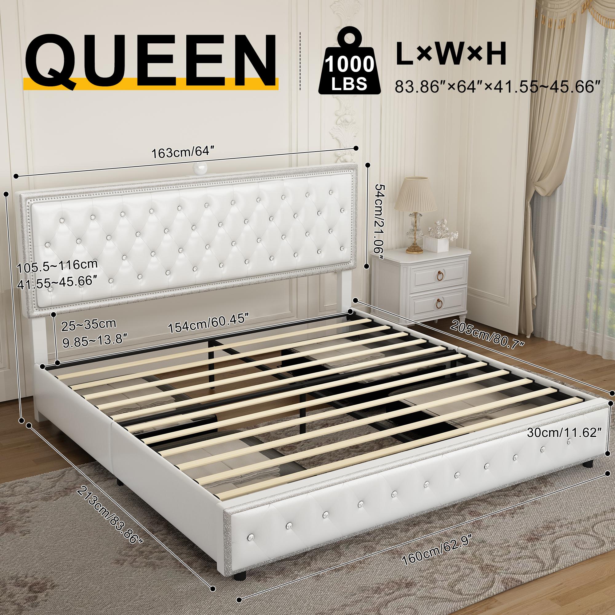 GEGOFORU Queen LED Galaxy Bed Frame with Projector, Bluetooth Speakers & USB Charging, RGB Lighting, White Velvet Upholstered Platform Bed, No Box Spring Needed