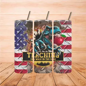 Teacher Dinosaur Tumbler 20oz – Funny “Teaching Is a Walk in the Park” T-Rex Cup | Math, Music, History, ESL, Art Teacher Gift