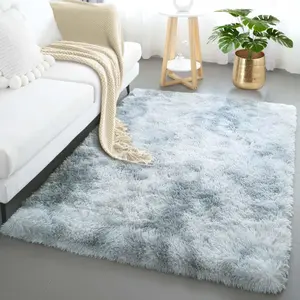 Silver & Grey 4x6 Modern Shaggy Area Rug for Living Room - Soft, Non-Slip, Machine Washable Carpet for Home Decor Aesthetic