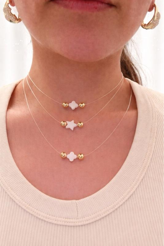 Minimal Gold Plated Necklace with Natural Mother of Pearl Beads (Star or Flower) | Adjustable 16” & 18” Minimal Gold Plated Necklace with Natural Mother of Pearl Beads (Star or Flower) | Adjustable 16” & 18”