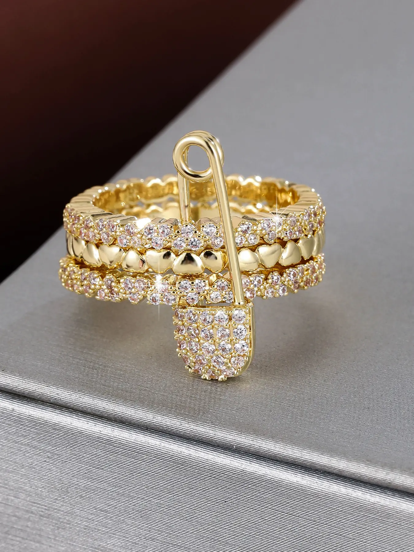 Trendy Pin Multi-Circle Heart Design Zirconia Ring for Women, Beautiful Rings, Statement Multi Ring, Heart Cluster Ring, Fashionable Jewelry Accessory, Perfect Gift for Her, Artificial Zircon Rings