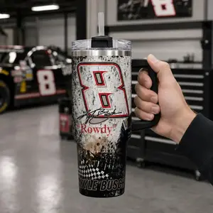 Kyle Busch Rowdy Racing Tumbler 40oz 30oz, Number 8 Stock Car Fan Cup, Rest In Speed Style Race Driver Tribute Drinkware, Checkered Flag Gift For Racing Fans Dad Men, Not Including The Straw Water Bottles Bottle