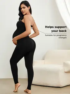 Maternity Seamless Unitard with Built in Support Band – Anti-Slip Silicone Unitard for Full Body Pregnancy Shaping (Black) Pregnancy Clothes