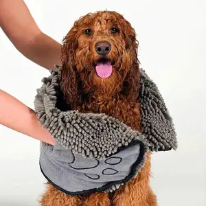 Chenille Microfiber Pet Drying Gloves - Super Absorbent Dog Grooming Bath Accessories, Quick Water Absorption for Bathing and Muddy Paw Cleaning