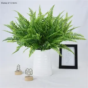 Artificial Boston Fern, 12 Bundles Fake Boston Fern, Outdoor UV Resistant and Non Fading Artificial Plastic Plant, Garden Porch Window Box Decoration, Fruit