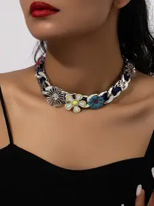 1PC Boho Ocean Theme Pendant Necklace – Vintage Gold Tone with Letter, Strawberry, Shell, Coconut Tree Charms | Beach-Inspired Multicharm Jewelry for Women | Elegant Daily Accessory