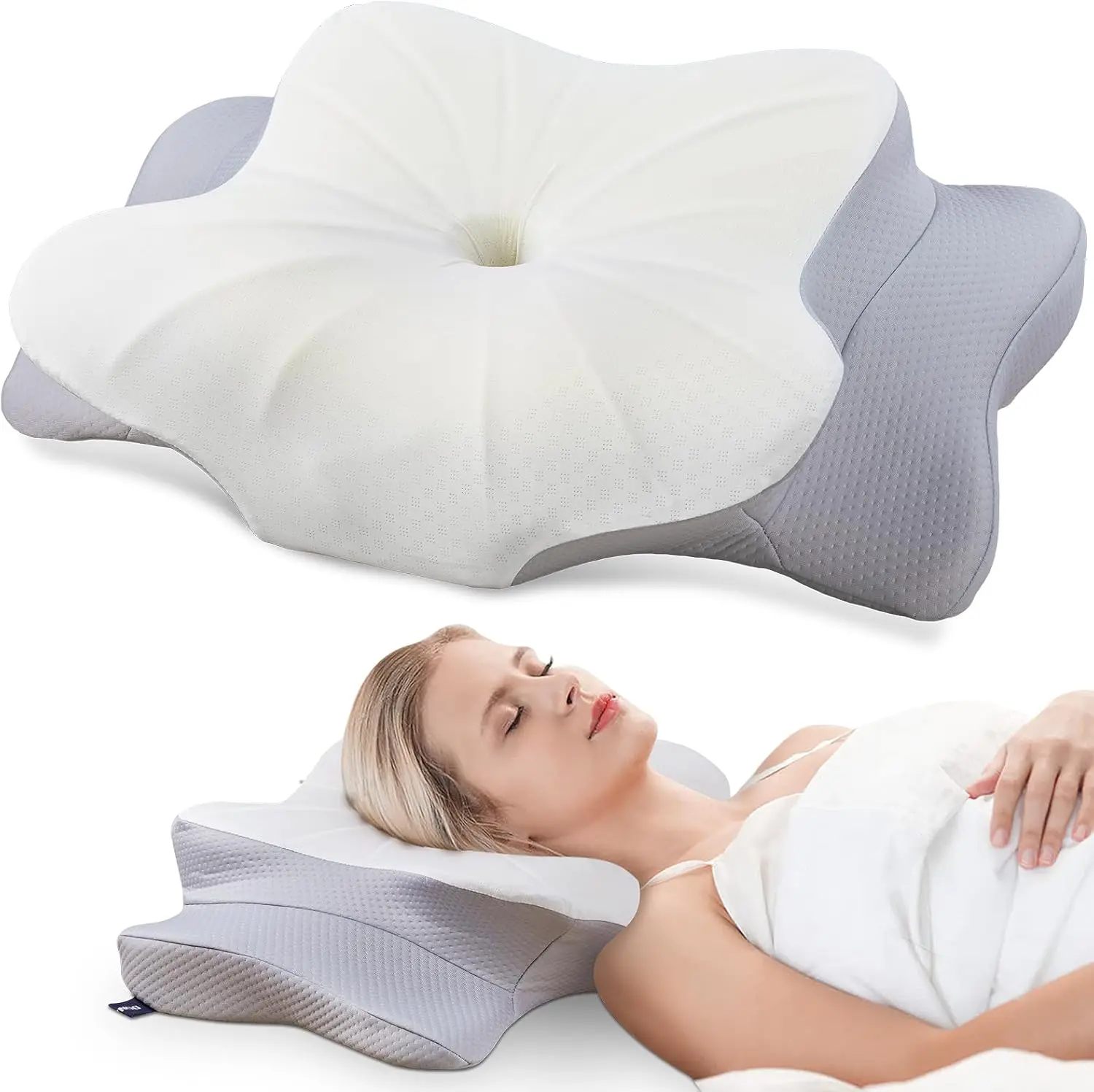 Ergonomic Contour Memory Foam Neck Pillow – Dual Height Cervical Support Pillow for Side, Back & Stomach Sleepers