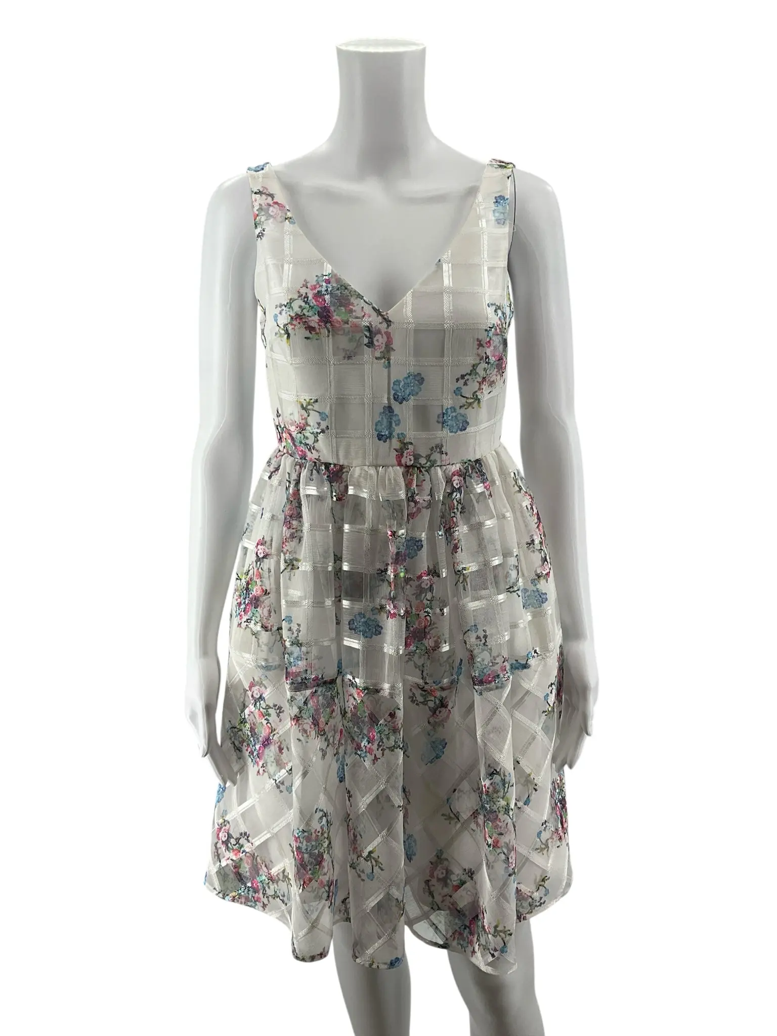 Maeve by Anthropologie Taffina Floral Grid Overlay Dress Size 0