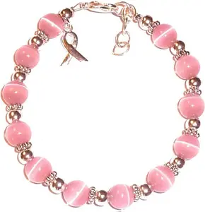 Cancer Awareness Beaded Pink Breast Cancer or Multi Colored Bracelet, Strong, 7 3/4 Inches Long With Extender, Fits Most Wrists