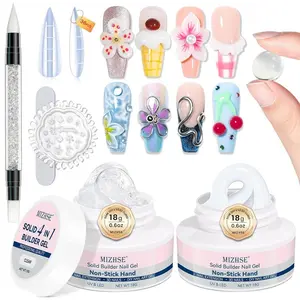 2 Colors Solid Builder Gel for Nails: Non-sticky Hard 3D Sculpting Gel for Nail Art for Molding Soak Off U V LED Starter Kit DIY Home Salon