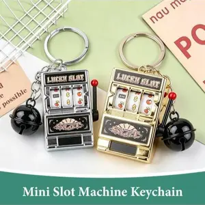 Lucky Mini Slot Machine Keychain – Funny Fruit Slot Spinning Game Toy Key Ring with Bell Charm, Creative Casino Style Keychain Pendant for Bag, Festival Birthday Party Gift for Kids Adults