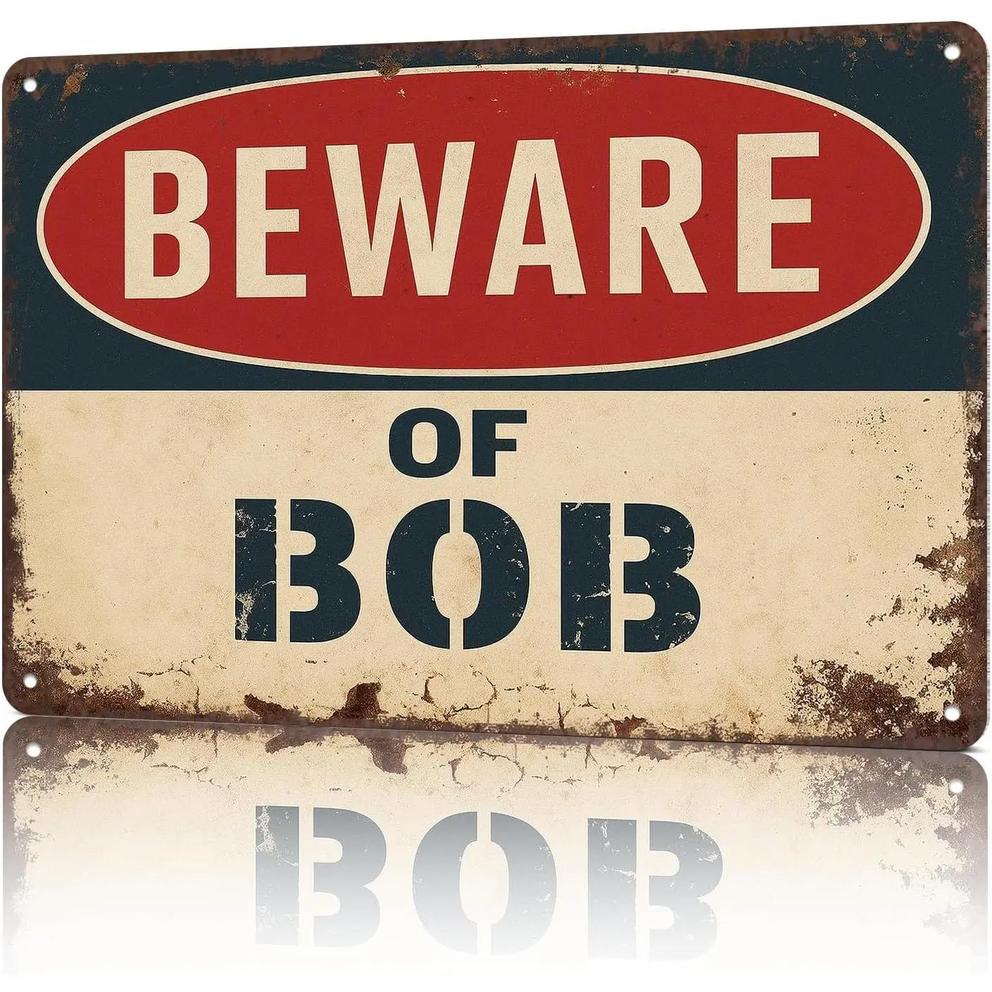 Retro Tin "Beware Of Bob" 8x12in Decorative Wall Art Plaque - Vintage Garage Signs, Metal-Toned Home Decoration for Living Room Accent