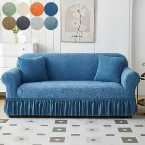 Full Coverage Elastic Leaf Pattern Sofa Cover, Dust-Proof and All-Season Universal Fit for 1-4 Seat Straight Sofa, Pet-Friendly, Ruffled Skirt Design to Enhance Home Ambience