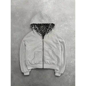 2024NewTwo-sidedClothingHarajukuRetroLeopardPrintFashionableLooseZipperHoodieMenStreetHip-hopCasualSweatshirtWomen2025