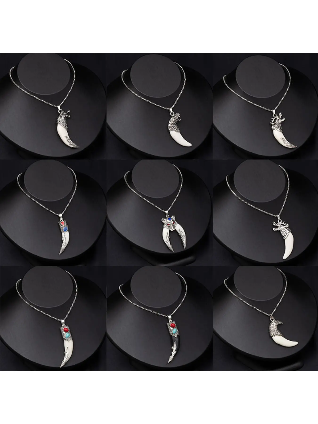 Retro Ethnic Style Imitation Wolf Fang Stainless Steel Necklace for Men, Trendy, Cool, and Unique Wolf Head and Tiger Head Long Pendant Accessory, Boho Style Jewelry