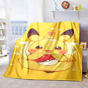 Cute Pikachu06 patterned printed blanket, suitable for the living room, bedroom, office and lunch break, portable blanket for all four seasons, holiday gift for family and friends, Christmas decor
