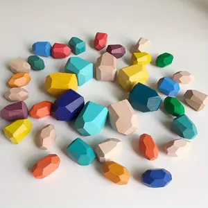 36pcs Wooden Stacked Stone Balance Stone, Natural Wooden Building Blocks, Used For Fine Motor Skills And Cognitive Development,  Can Be Used As Birthday And Christmas Gift Filling Toys