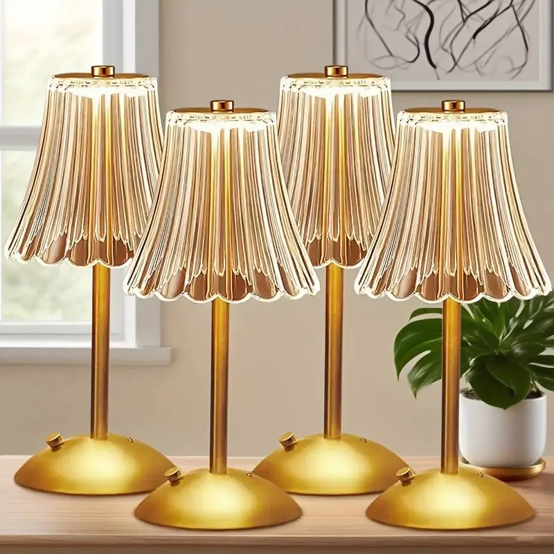 Cordless LED Table Lamp Rechargeable – Luxury Crystal Ambient Light for Wedding Tables, Dinner Parties & Home Decor, Gold Dimmable Bedroom Lamp Touch Control Color Changing