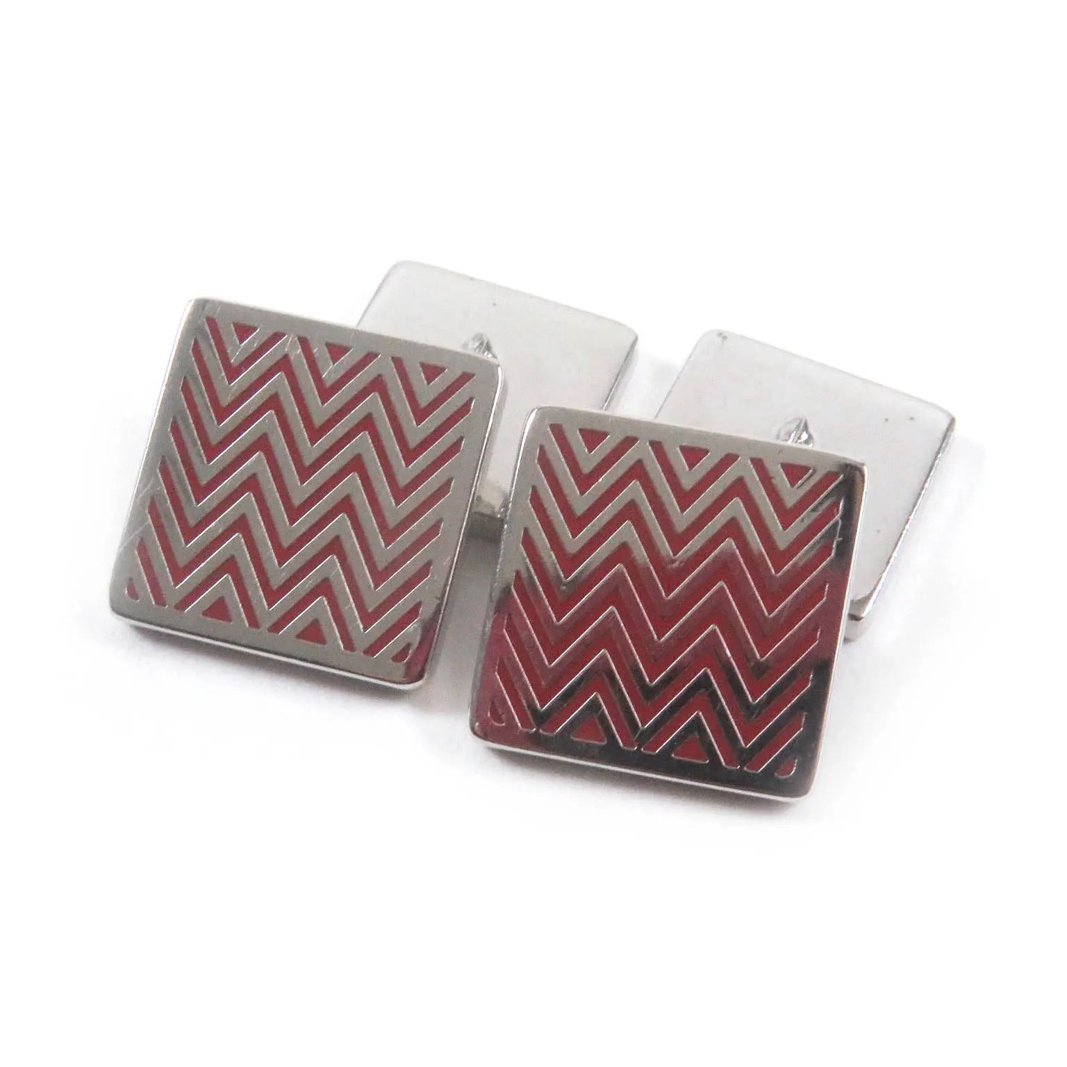 Pre-owned HERMÈS Sterling Silver 925 (Ag925) Small Leather Goods HERMES Chevron Stripe Square Cufflinks