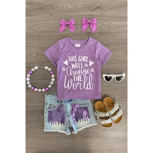 "This Girl Will Change The World" Denim Short Set