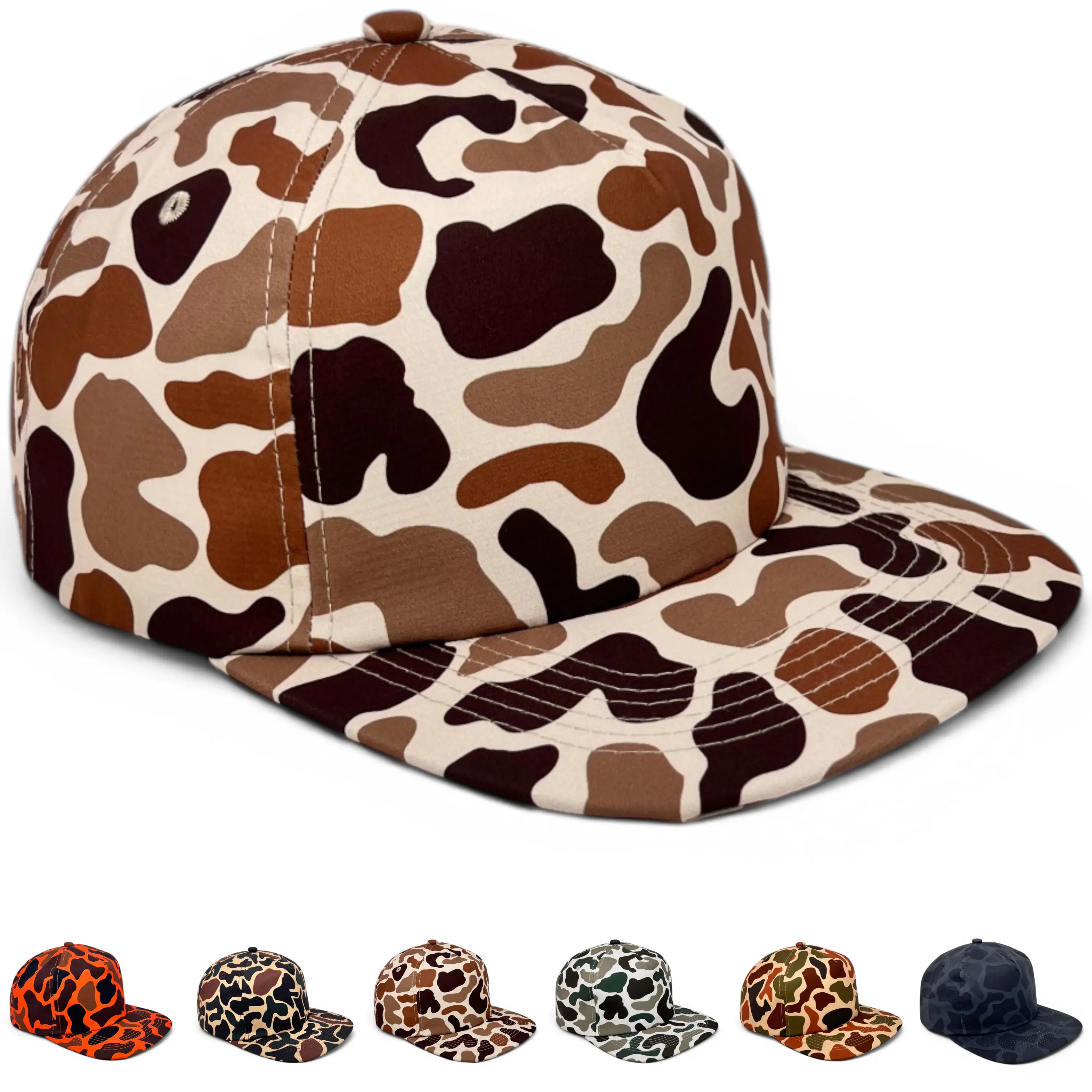 Men's Duck Camo Snapback 5 Panel Flat Brim Visor Hat Adjustable Baseball Cap
