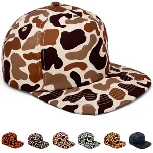 Men's Duck Camo Snapback 5 Panel Flat Brim Visor Hat Adjustable Baseball Cap