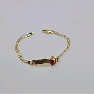 LADYBUG ID BRACELET for Kids, Beautiful Style, 6 Inches, Gold-Plated Figaro Red and Gold Colors, No Tarnish