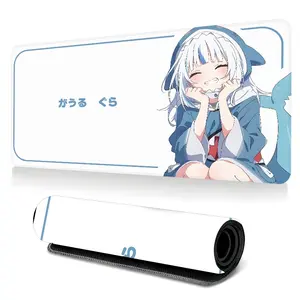 Cute Shark Girl Anime Large-Sized Gaming Mouse Pad, Kawaii Blue Character Desktop Protection Pad, Anti-Slip Rubber Lock Edge High-Definition Printing, Suitable For Anime Fans, Great Gift For Cute Desk Setup