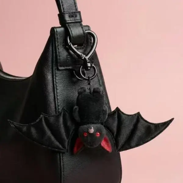 Black Bat Plush Keychain Backpack Bag Purse Charm Stuffed Animal Bat Shape Key Ring for Women Men Halloween Gifts
