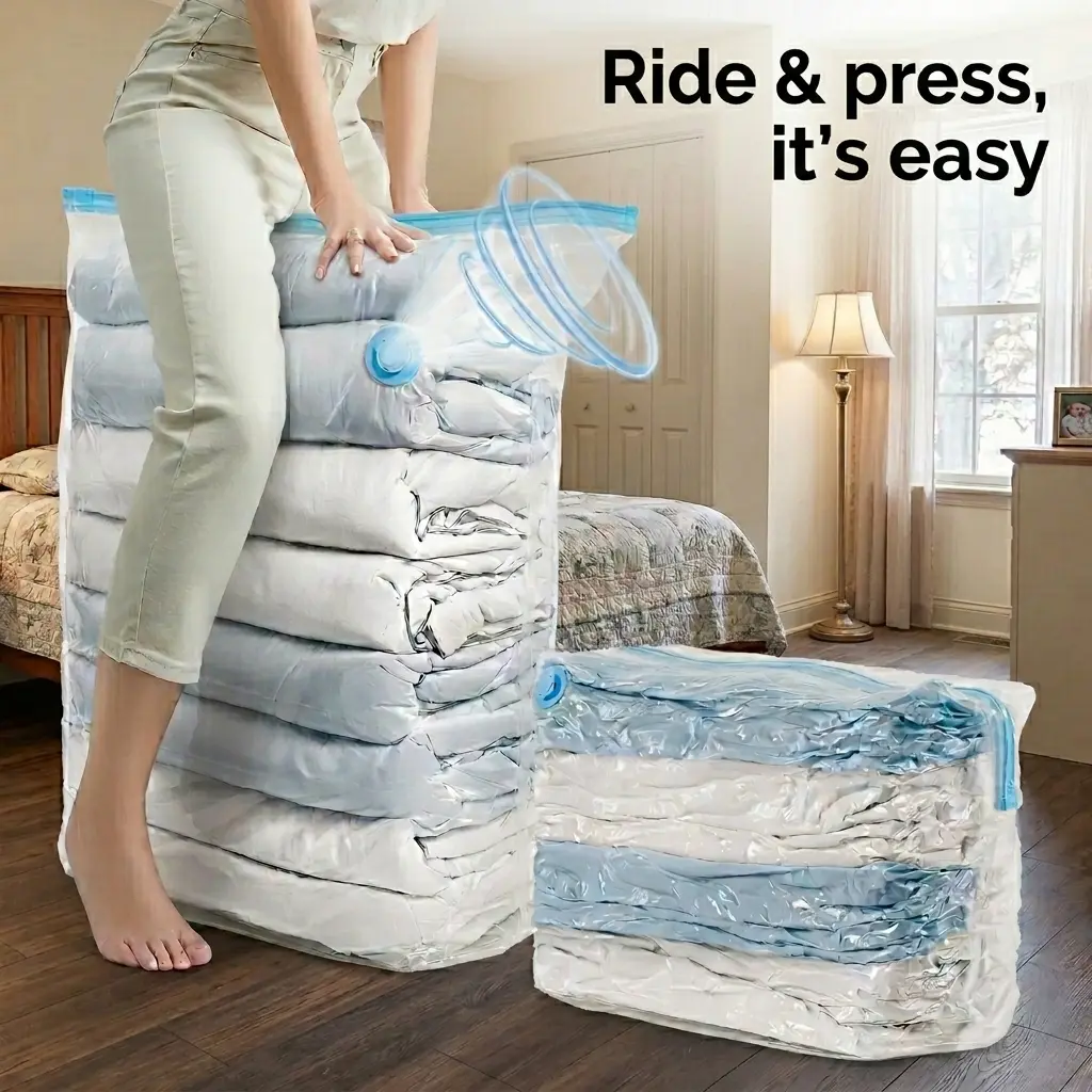 Cube Vacuum Compressed Storage Bags with Zip - Transparent Plastic Home Organizer for Winter Bedding, Clothing, Dustproof Savespace Solution