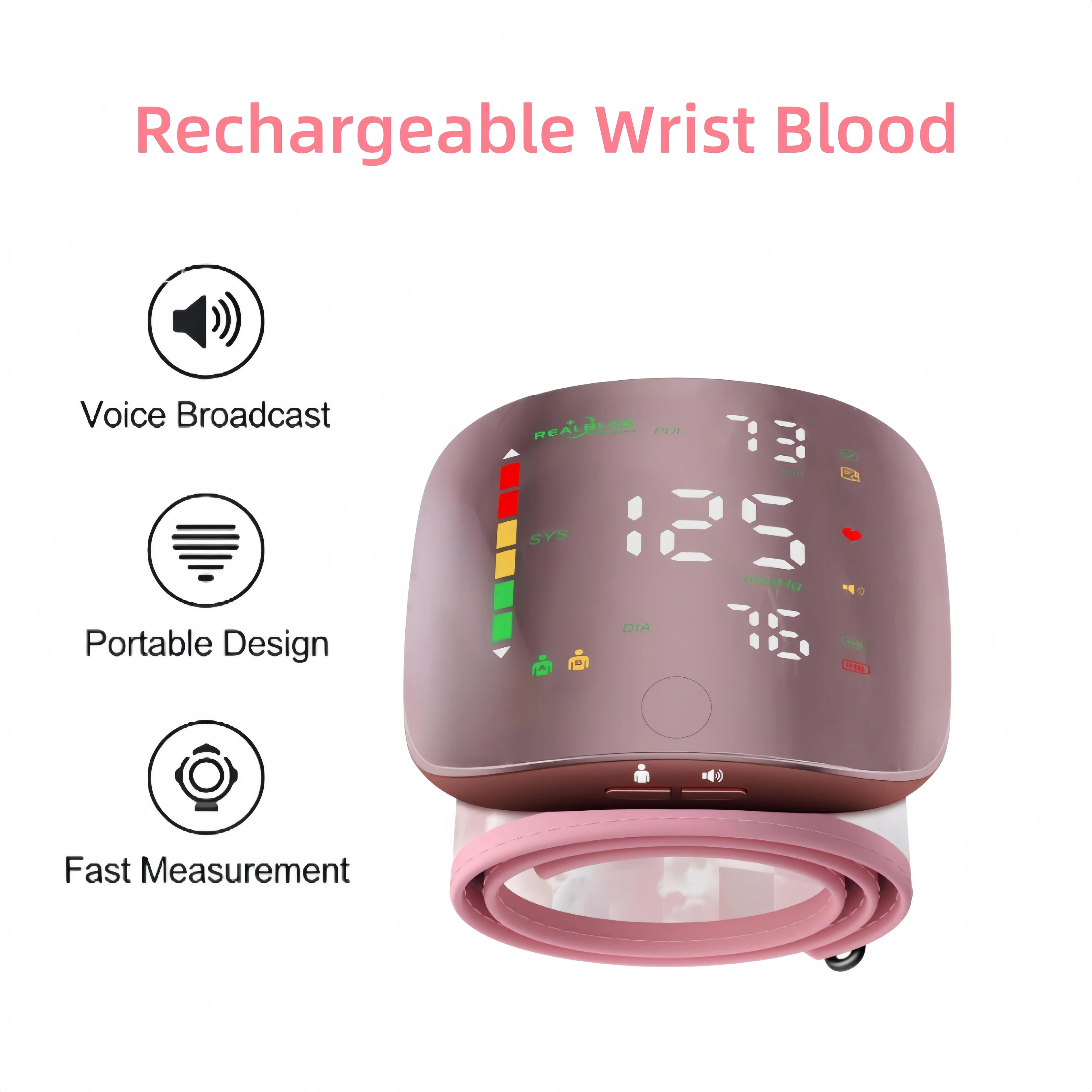 Rechargeable Wrist Blood Pressure Monitor for Home Use LED Display Voice Broadcast Touch Screen 99x2 Reading Memory with Carrying Case Portable Accurate Reading.