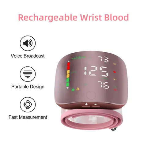 Rechargeable Wrist Blood Pressure Monitor for Home Use LED Display Voice Broadcast Touch Screen 99x2 Reading Memory with Carrying Case Portable Accurate Reading.