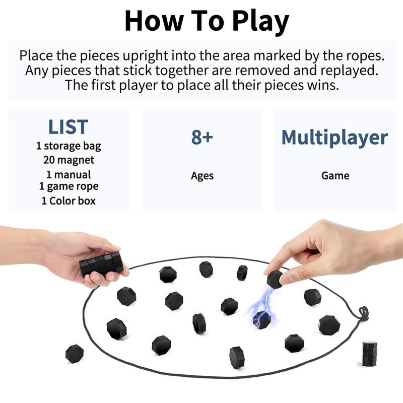 Magnetic Strategy Game with 20 Full-Size Stones & Rope, Portable Family Board Game Gift, 2 Player Tabletop Game for Travel, Party, Indoor & Outdoor Play, Christmas & Holiday Fun