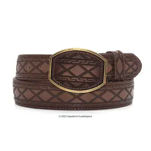 Men's Western 1.5" Brown Laser Leather Belt-H075