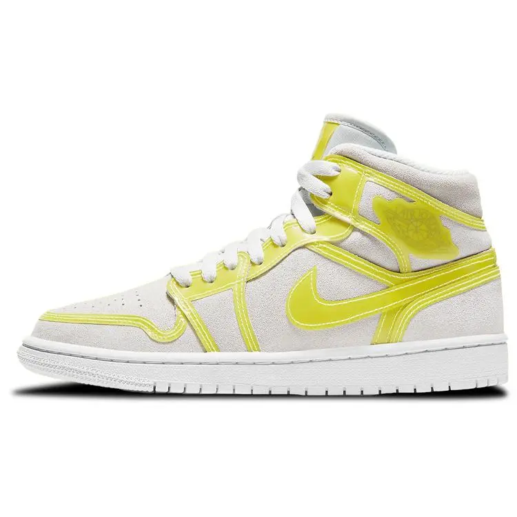Women's Jordan 1 Mid Opti Yellow Retro Look Casual Trainers, Lace-Up, Cushioned Sole, Durable Basketball Shoes for Casual Wear, Style DA5552-107