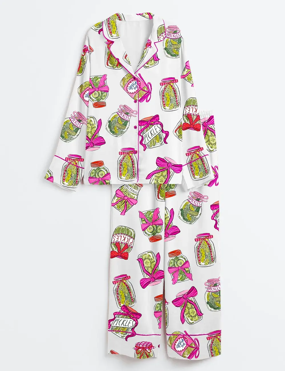Pickle Lover Pink Bows Pajama Set, Sleepwear for Women